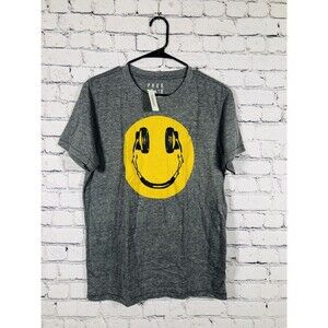 Free State Men Smiley Face Headphone T-Shirt Graphic Crew Neck Grey Size M